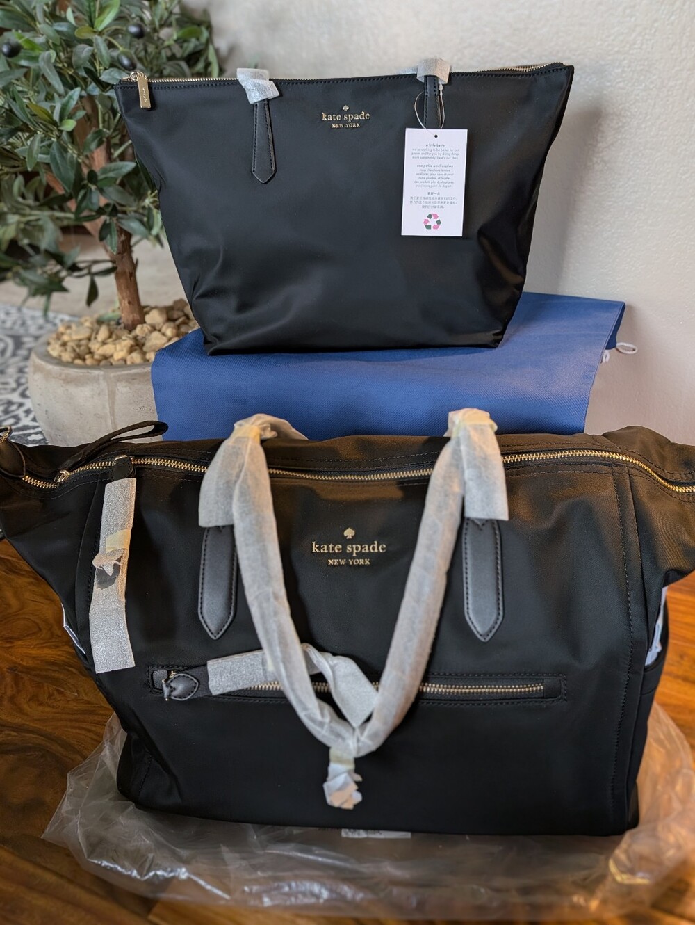 NWT! Kate Spade Black Nylon Weekender and Tote Set